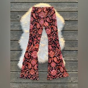 Paisley Rust Orange Autumn Flare Knit Lounge Pants Leggings NWOT